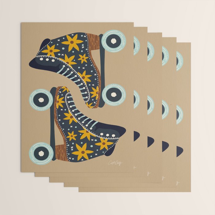 Retro Roller Skates - Teal & Yellow Palette Wrapping Paper Gallery Image 3