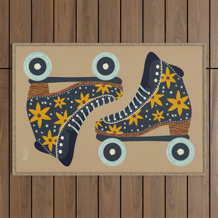 Retro Roller Skates - Teal & Yellow Palette Outdoor Rug Gallery Image 1