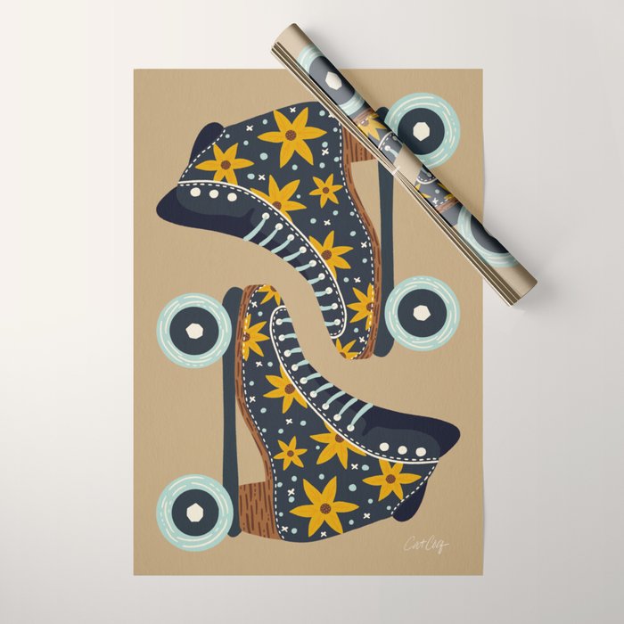 Retro Roller Skates - Teal & Yellow Palette Wrapping Paper Gallery Image 1
