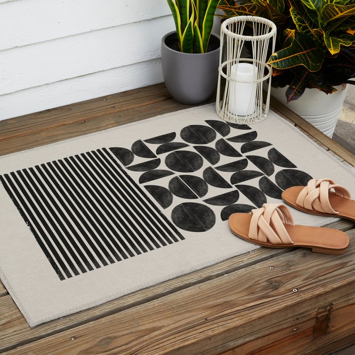Woodblock Art, Warm Tone Outdoor Rug Gallery Image 2