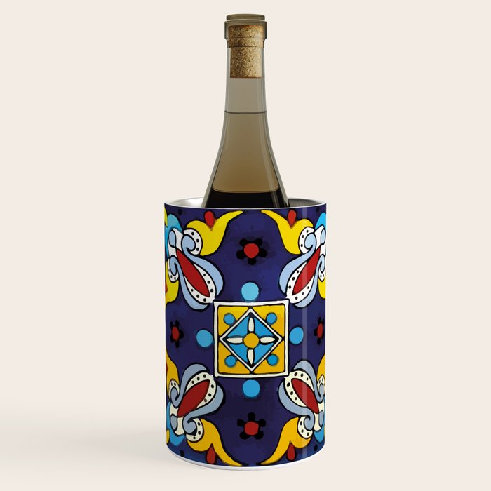 Abstract blue cruz mexican modern talavera tile wall Wine Chiller Gallery Image 3