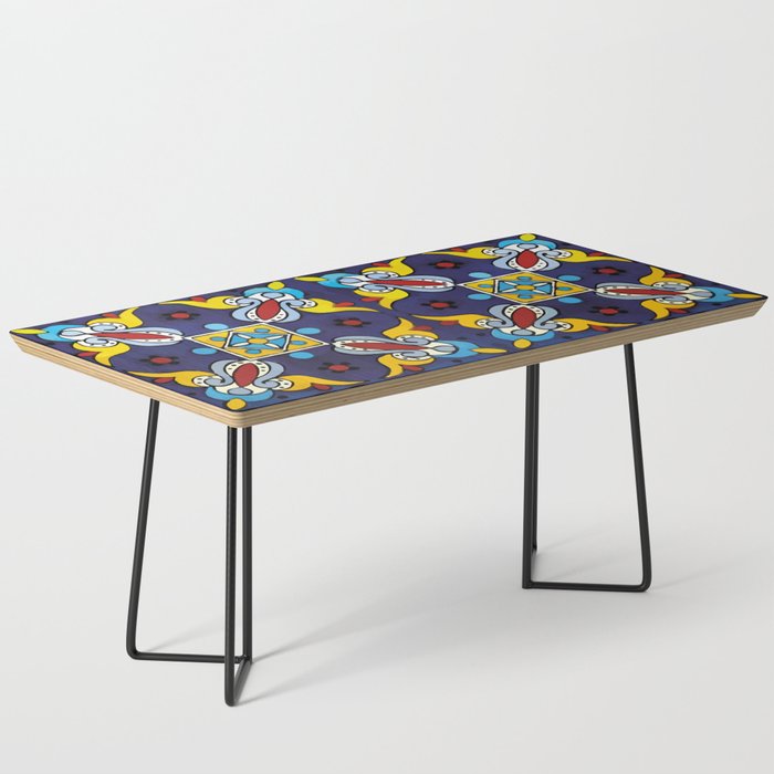 Abstract blue cruz mexican modern talavera tile wall Coffee Table Gallery Image 1