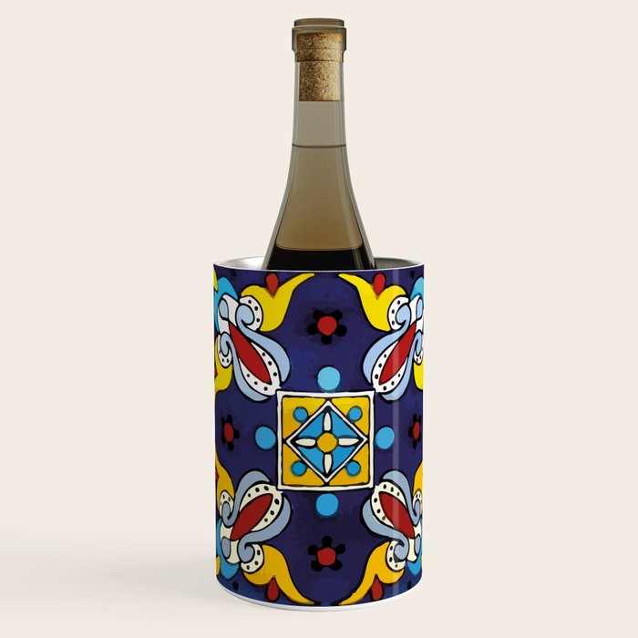 Abstract blue cruz mexican modern talavera tile wall Wine Chiller Gallery Image 2