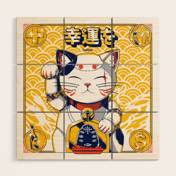 Mecha Manekineko Wood Wall Art Gallery Image 1