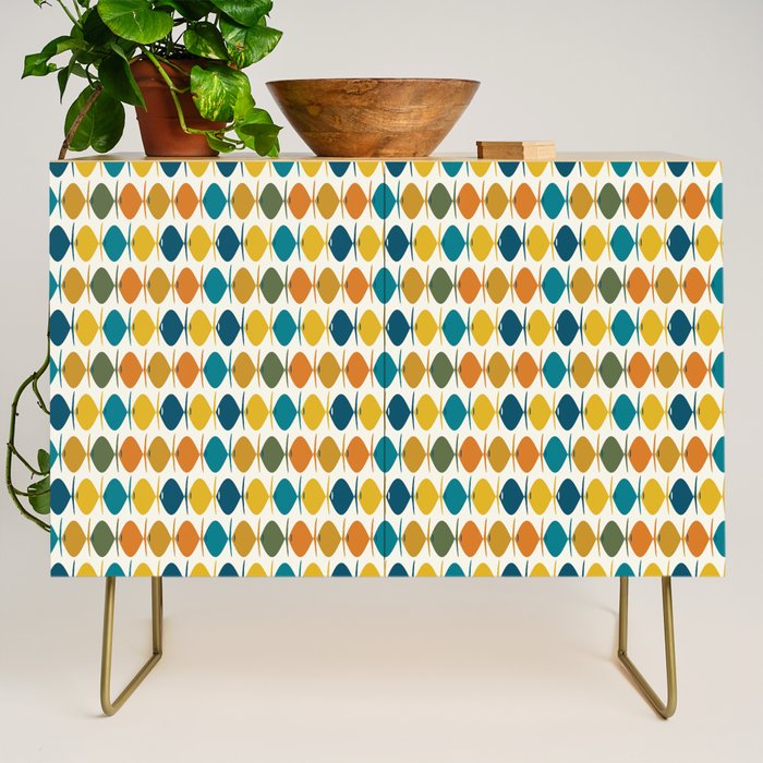Mid Century Modern Multicolor Retro Fish Pattern Credenza Gallery Image 1