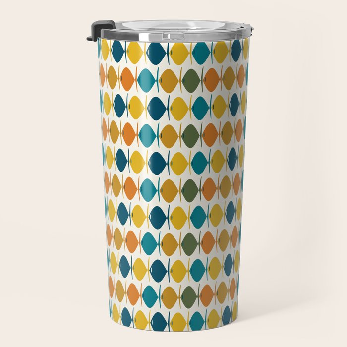 Mid Century Modern Multicolor Retro Fish Pattern Travel Mug Gallery Image 3