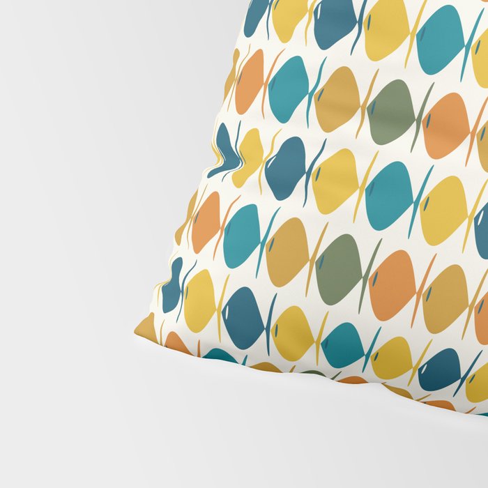 Mid Century Modern Multicolor Retro Fish Pattern Pillow Sham Gallery Image 4