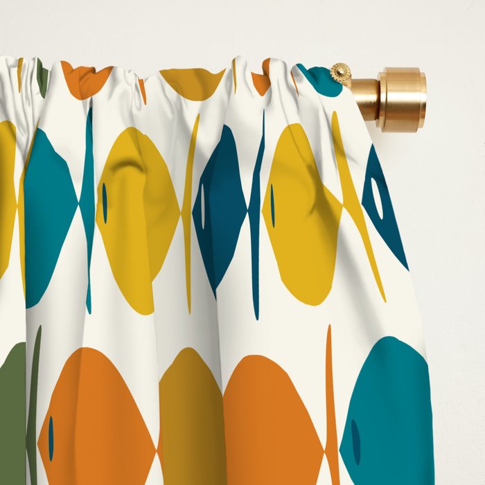 Mid Century Modern Multicolor Retro Fish Pattern Window Curtain Gallery Image 2