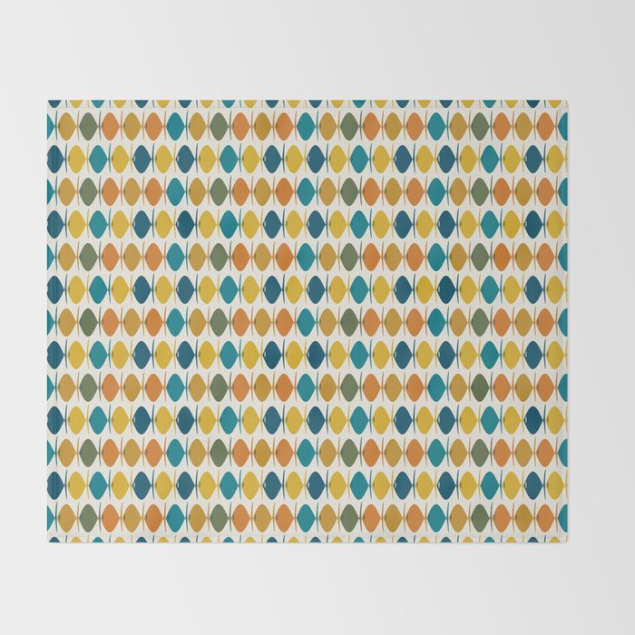 Mid Century Modern Multicolor Retro Fish Pattern Throw Blanket Gallery Image 2