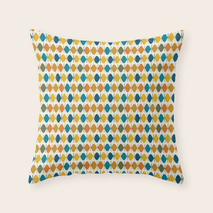 Mid Century Modern Multicolor Retro Fish Pattern Throw Pillow Gallery Image 1