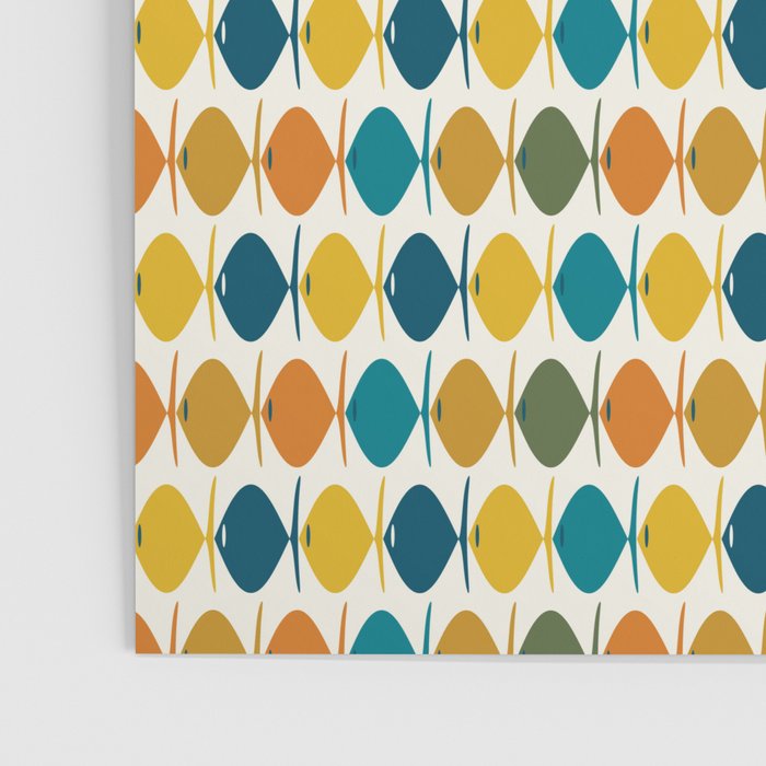 Mid Century Modern Multicolor Retro Fish Pattern Poster Gallery Image 3