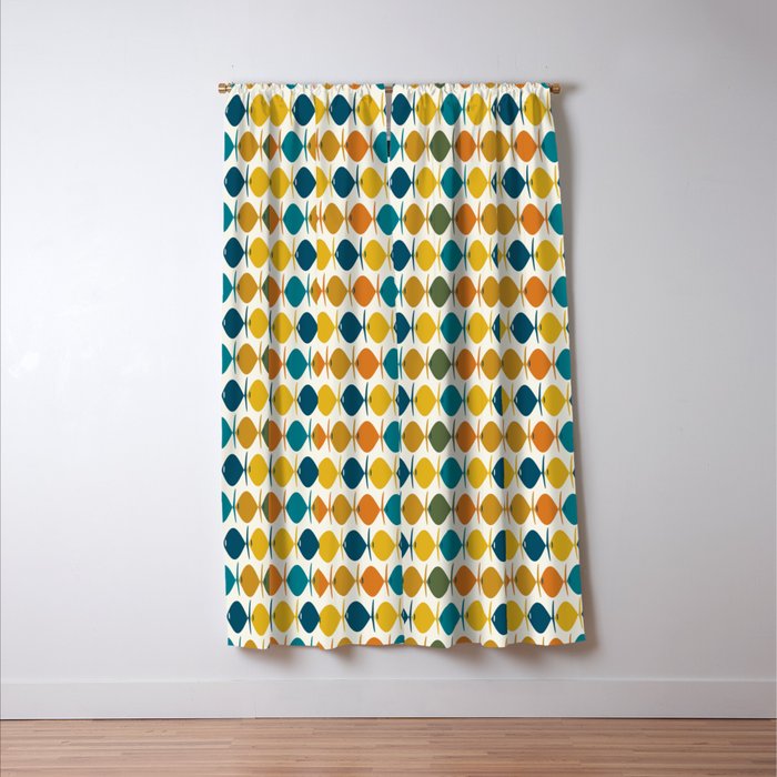 Mid Century Modern Multicolor Retro Fish Pattern Window Curtain Gallery Image 3