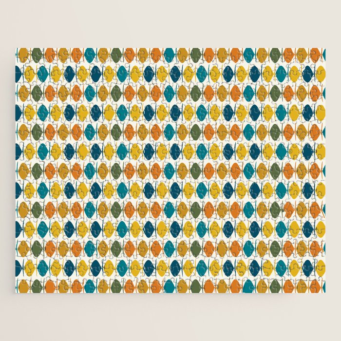 Mid Century Modern Multicolor Retro Fish Pattern Jigsaw Puzzle Gallery Image 1