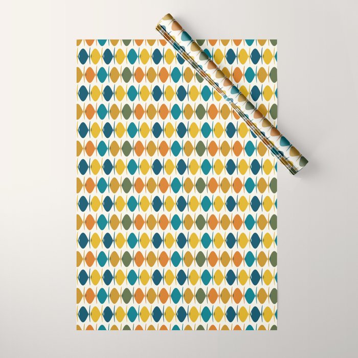 Mid Century Modern Multicolor Retro Fish Pattern Wrapping Paper Gallery Image 1