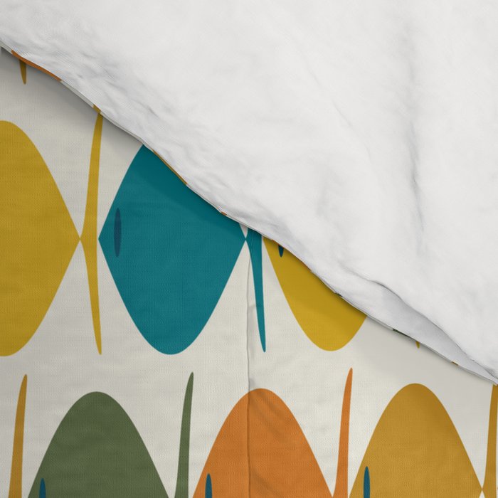 Mid Century Modern Multicolor Retro Fish Pattern Comforter Gallery Image 4
