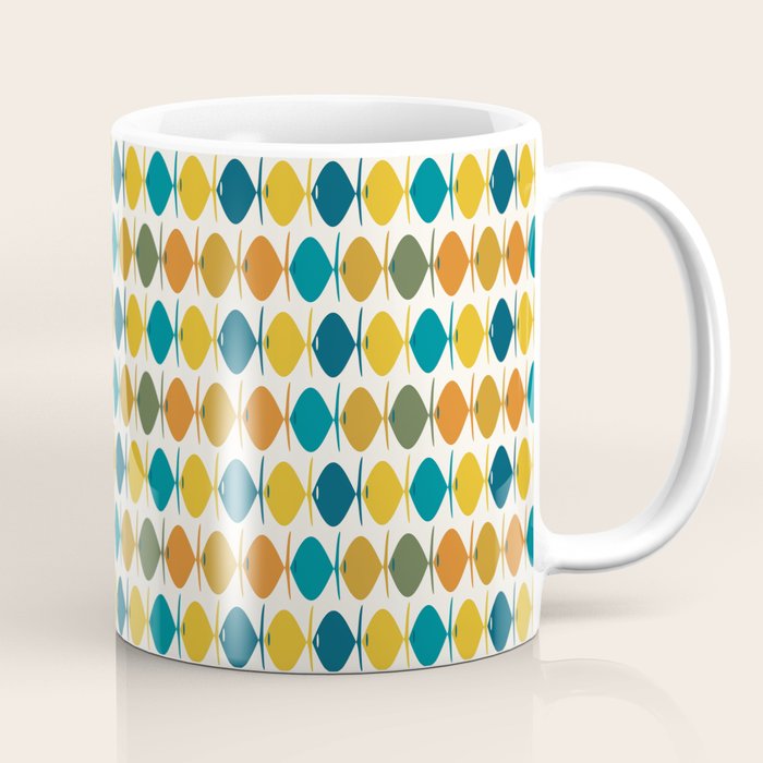 Mid Century Modern Multicolor Retro Fish Pattern Coffee Mug Gallery Image 1