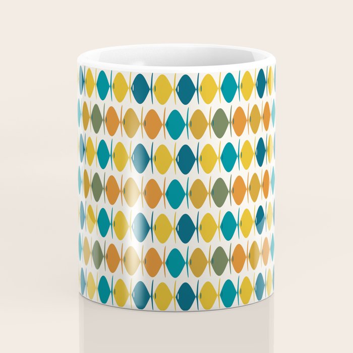 Mid Century Modern Multicolor Retro Fish Pattern Coffee Mug Gallery Image 4