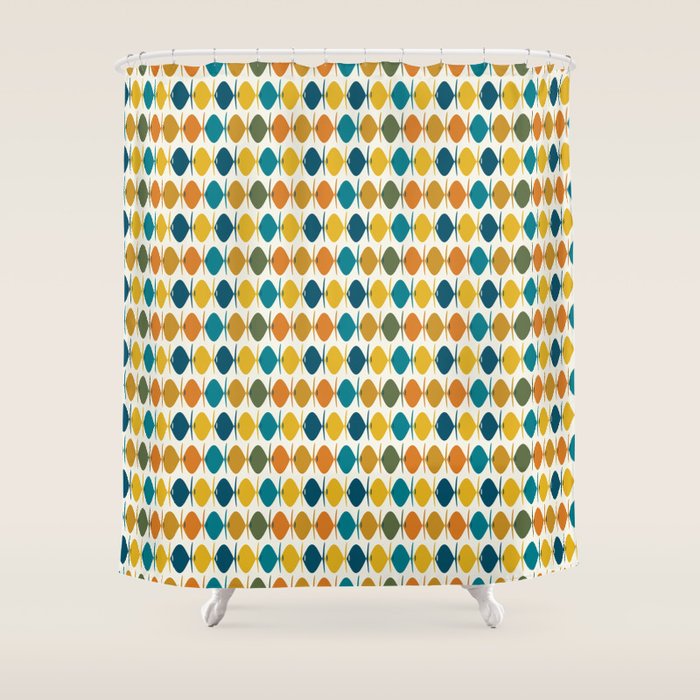 Mid Century Modern Multicolor Retro Fish Pattern Shower Curtain Gallery Image 1