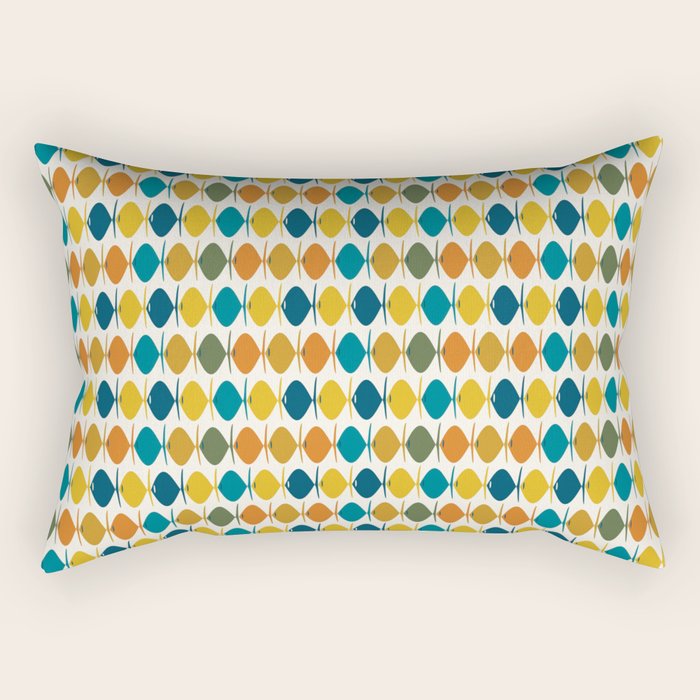 Mid Century Modern Multicolor Retro Fish Pattern Rectangular Pillow Gallery Image 2