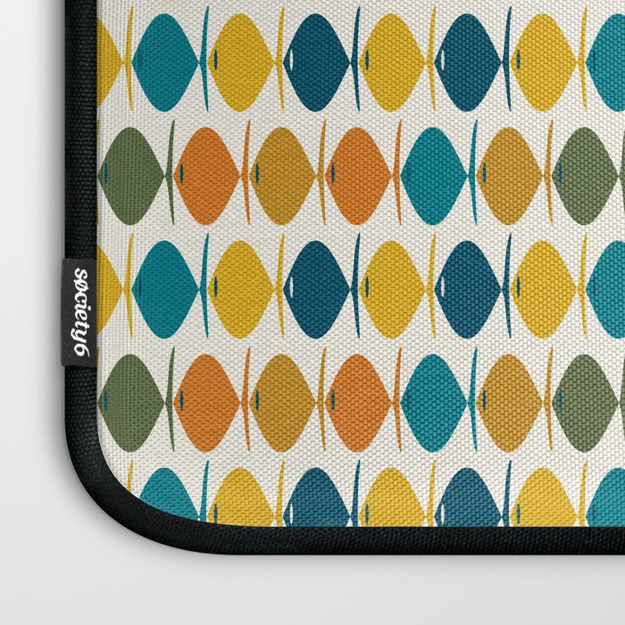Mid Century Modern Multicolor Retro Fish Pattern Laptop Sleeve Gallery Image 3