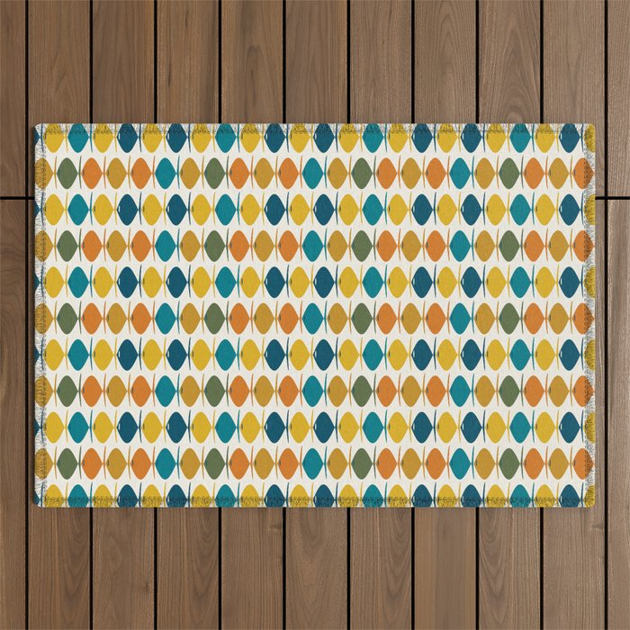 Mid Century Modern Multicolor Retro Fish Pattern Outdoor Rug Gallery Image 1