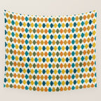 Mid Century Modern Multicolor Retro Fish Pattern Wall Tapestry Gallery Image 4