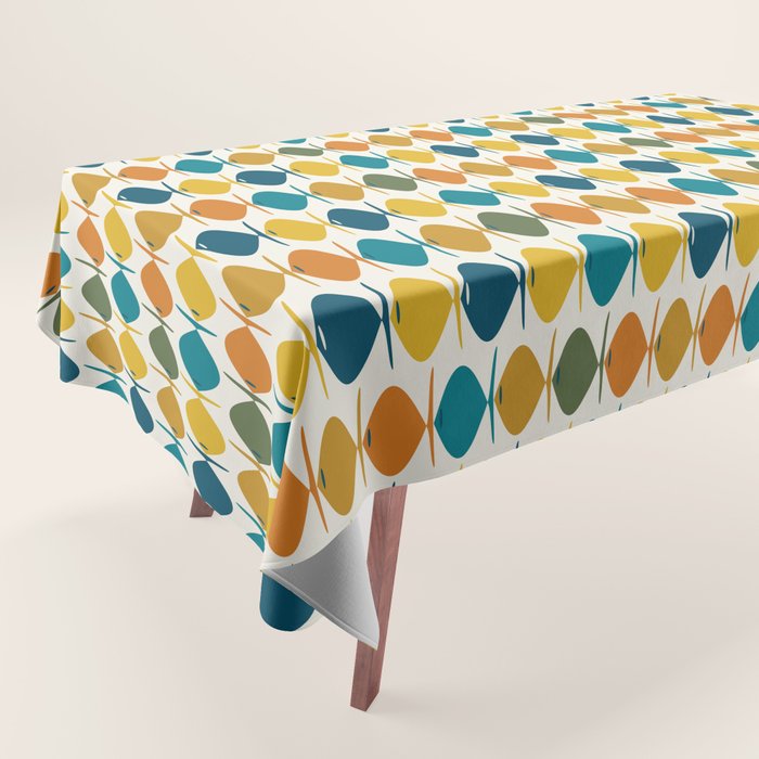 Mid Century Modern Multicolor Retro Fish Pattern Tablecloth Gallery Image 1