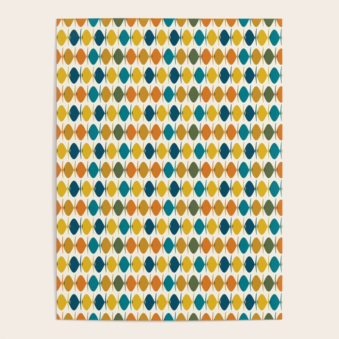 Mid Century Modern Multicolor Retro Fish Pattern Poster Gallery Image 4