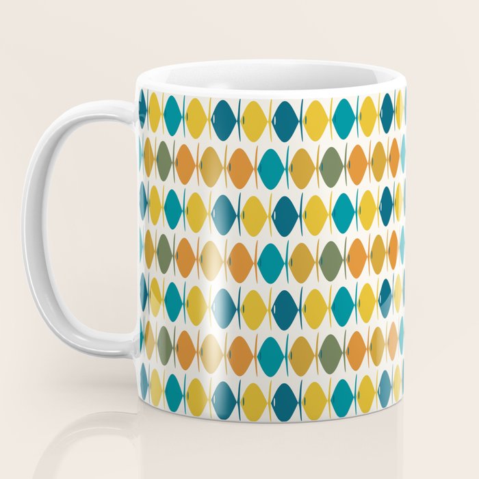 Mid Century Modern Multicolor Retro Fish Pattern Coffee Mug Gallery Image 3
