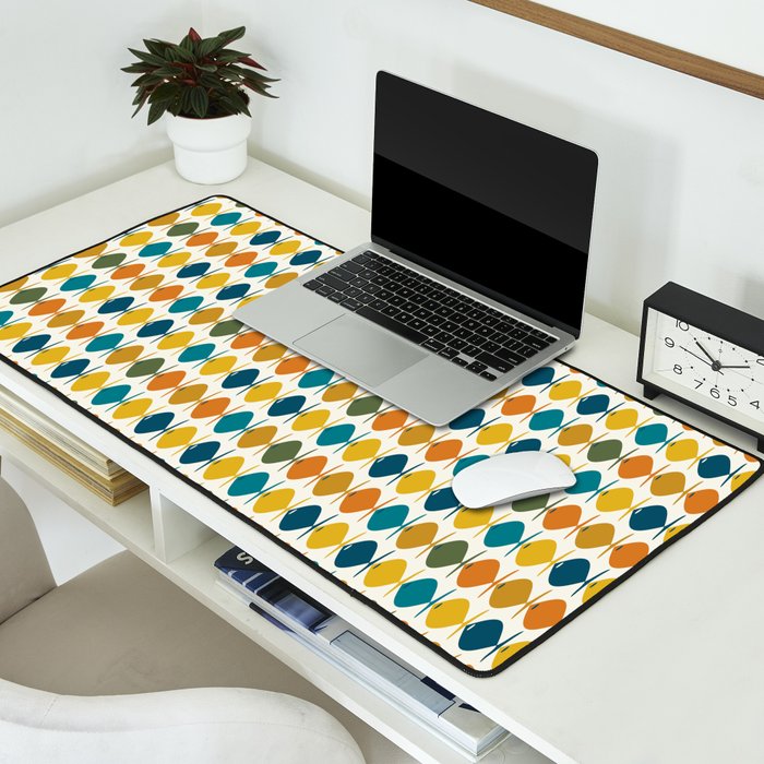 Mid Century Modern Multicolor Retro Fish Pattern Desk Mat Gallery Image 2