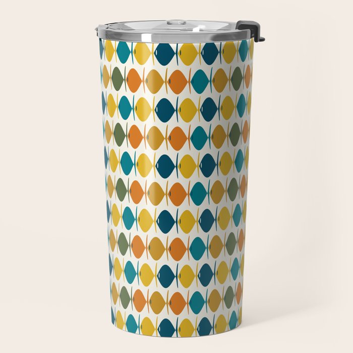 Mid Century Modern Multicolor Retro Fish Pattern Travel Mug Gallery Image 2