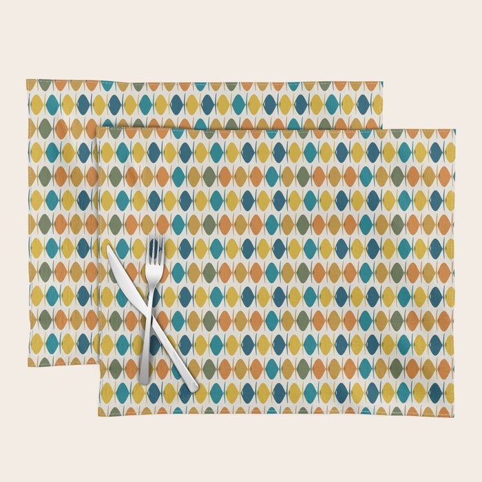 Mid Century Modern Multicolor Retro Fish Pattern Placemat Gallery Image 1