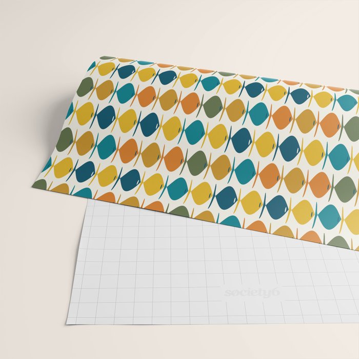 Mid Century Modern Multicolor Retro Fish Pattern Wrapping Paper Gallery Image 2