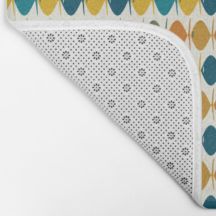Mid Century Modern Multicolor Retro Fish Pattern Bath Mat Gallery Image 2