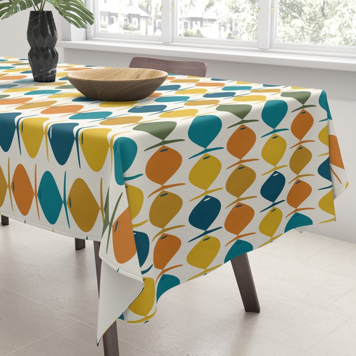 Mid Century Modern Multicolor Retro Fish Pattern Tablecloth Gallery Image 3