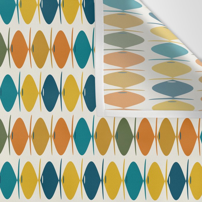 Mid Century Modern Multicolor Retro Fish Pattern Wall Tapestry Gallery Image 3