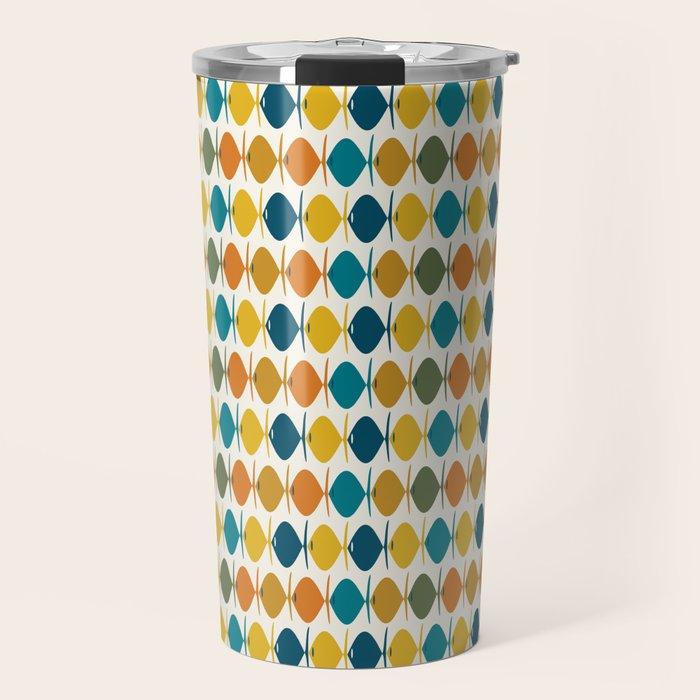 Mid Century Modern Multicolor Retro Fish Pattern Travel Mug Gallery Image 1