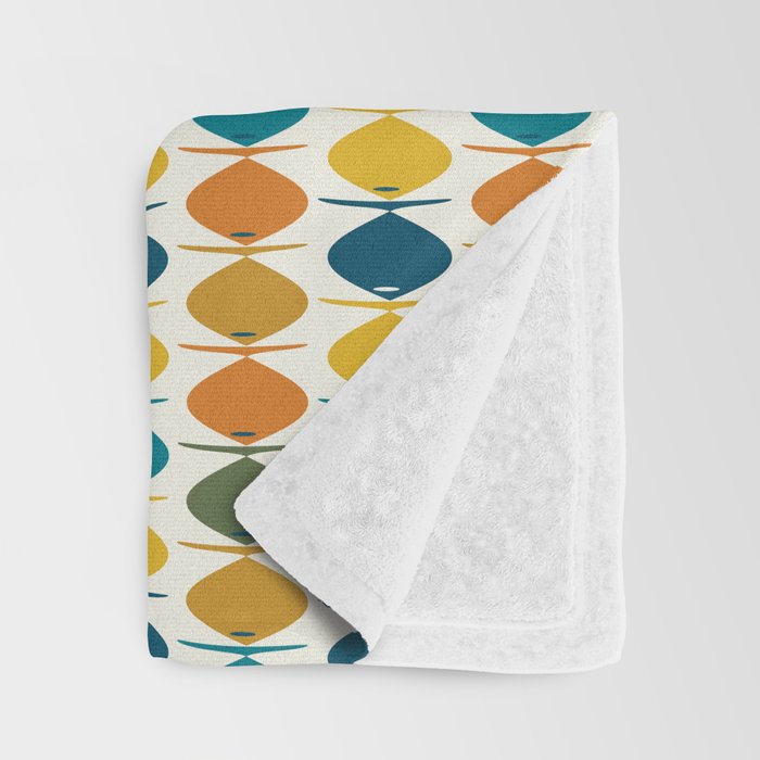 Mid Century Modern Multicolor Retro Fish Pattern Throw Blanket Gallery Image 3