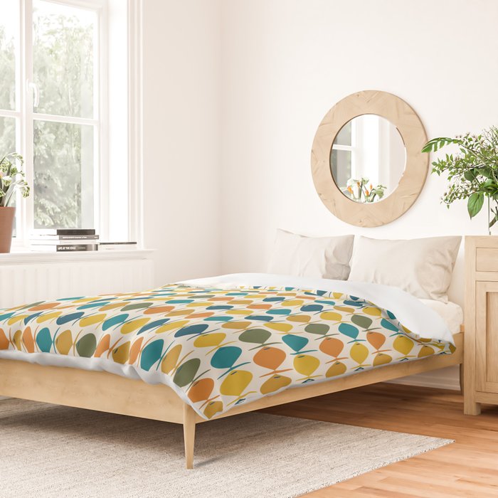 Mid Century Modern Multicolor Retro Fish Pattern Duvet Cover Gallery Image 2