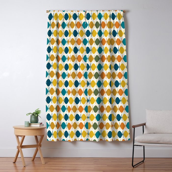 Mid Century Modern Multicolor Retro Fish Pattern Window Curtain Gallery Image 5
