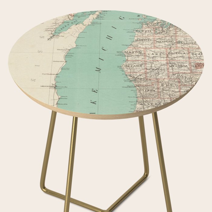 Vintage Map of Lake Michigan (1888) Side Table Gallery Image 2