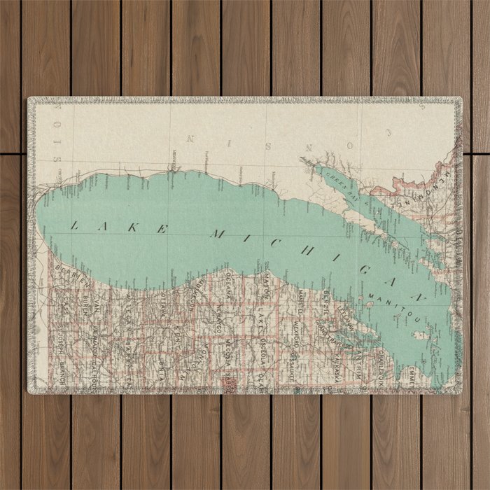 Vintage Map of Lake Michigan (1888) Outdoor Rug Gallery Image 1