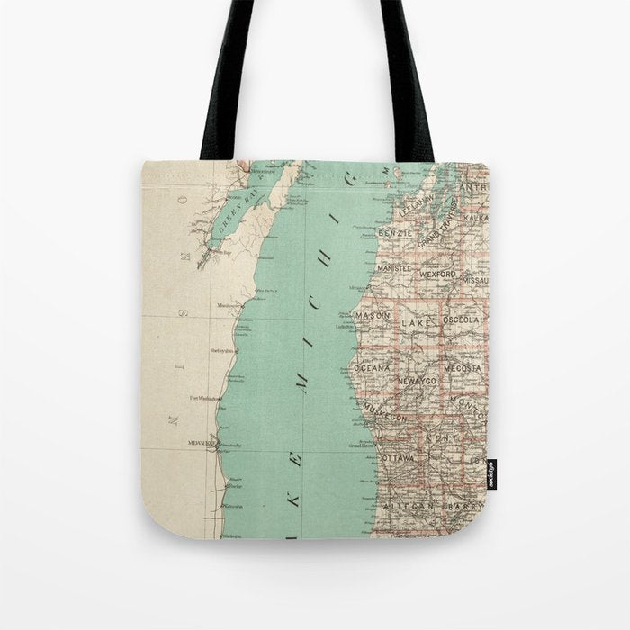 Vintage Map of Lake Michigan (1888) Tote Bag Gallery Image 1