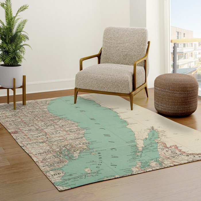 Vintage Map of Lake Michigan (1888) Rug Gallery Image 3