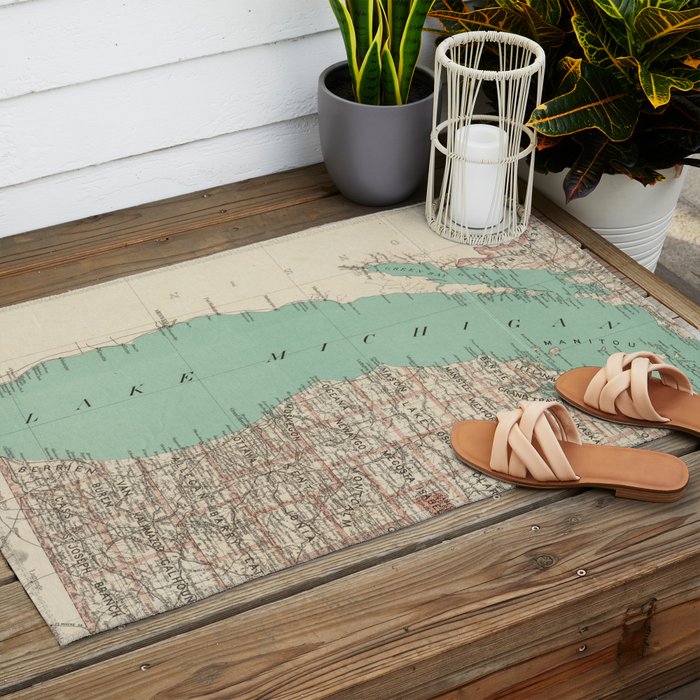 Vintage Map of Lake Michigan (1888) Outdoor Rug Gallery Image 2