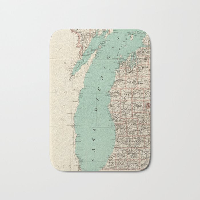 Vintage Map of Lake Michigan (1888) Bath Mat Gallery Image 1