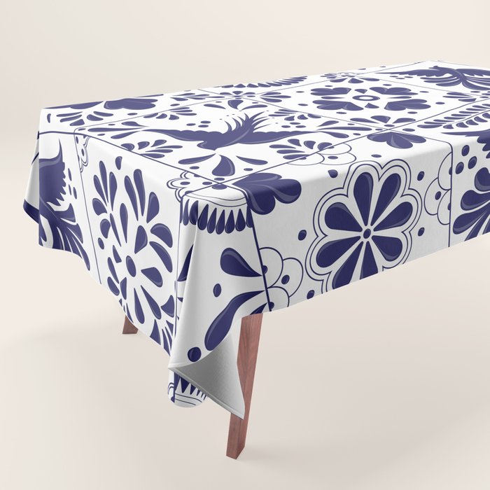 Mexican Talavera Blue Tiles Pattern by Akbaly Tablecloth Gallery Image 1