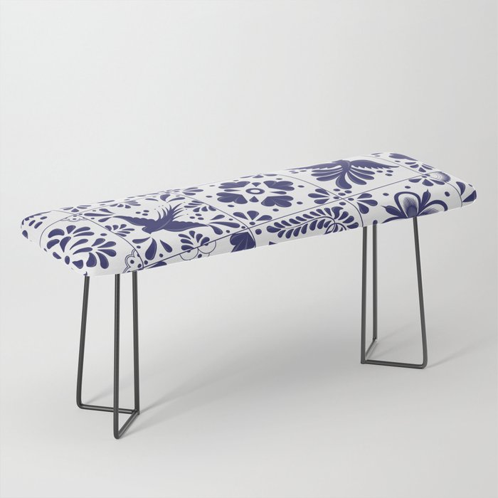 Mexican Talavera Blue Tiles Pattern by Akbaly Bench Gallery Image 1