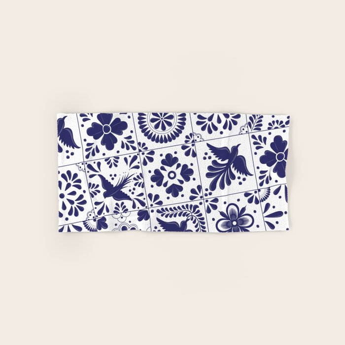 Mexican Talavera Blue Tiles Pattern by Akbaly Bath Towel Gallery Image 1