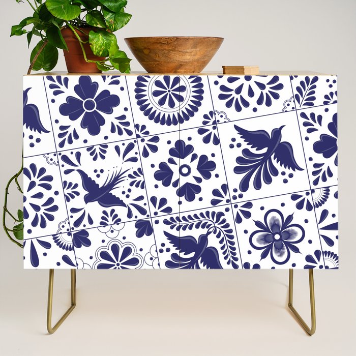Mexican Talavera Blue Tiles Pattern by Akbaly Credenza Gallery Image 1